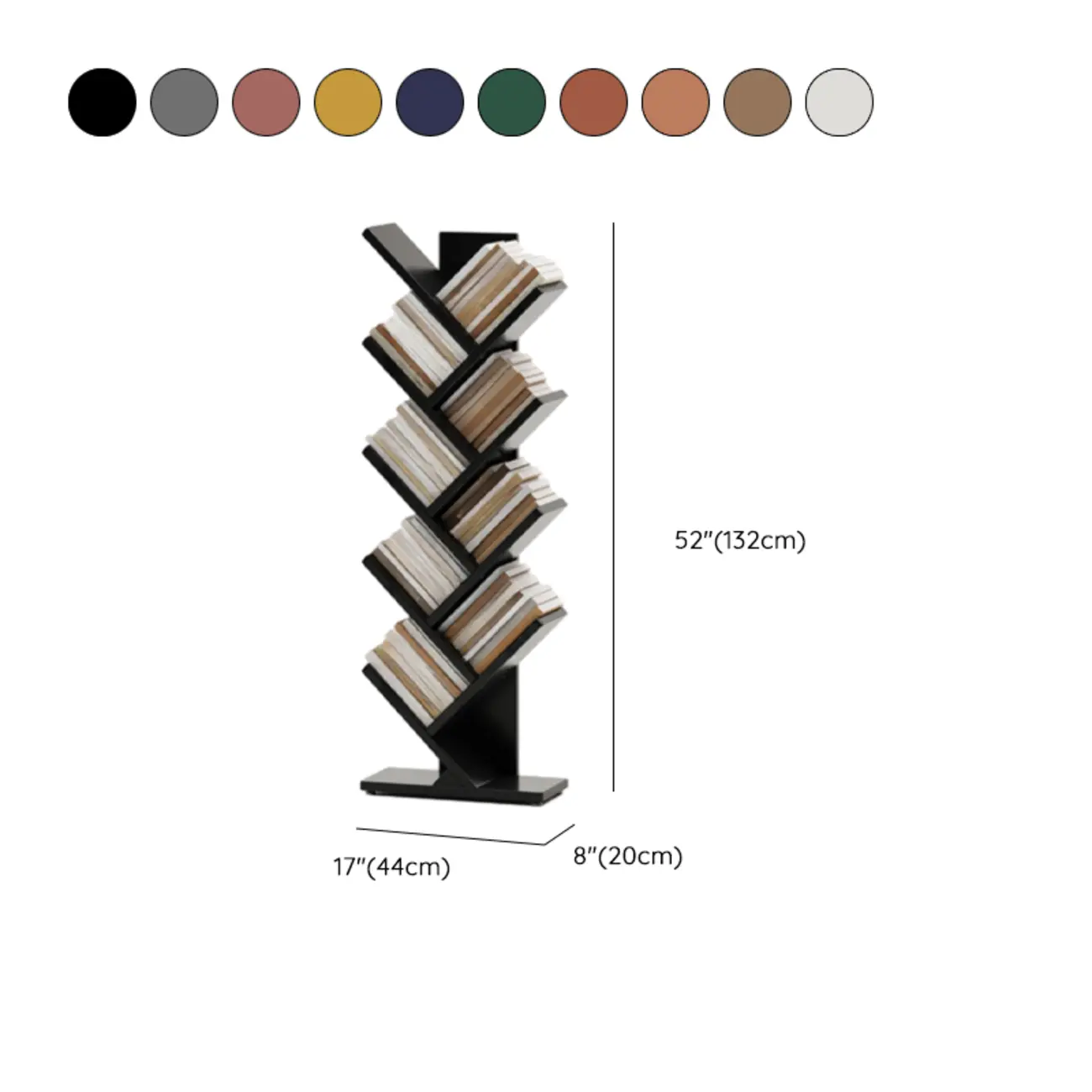 Black Wood Tree-Shaped Vertical Display Bookcase