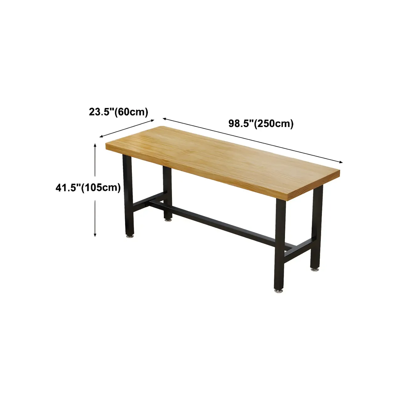 Rectangular Iron Frame Trestle Wood Bar Table with Footrest