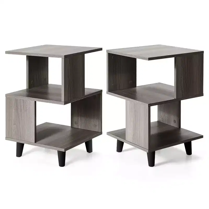 Costway 2 PCS Nightstand Set Modern Side End Table Storage Shelf Grey