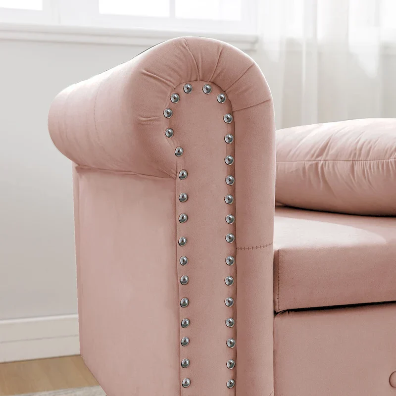 Pink Velvet Button Tufted Chaise Lounge - Single Seater