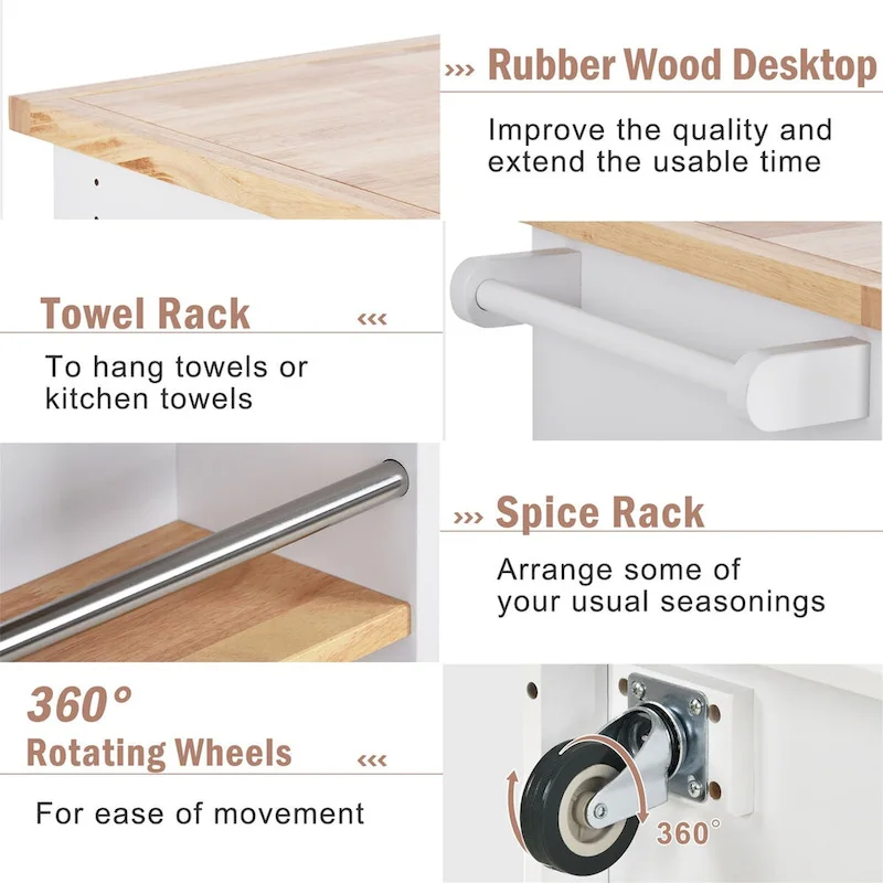 Two-sided Kitchen island Cart on Wheels by
