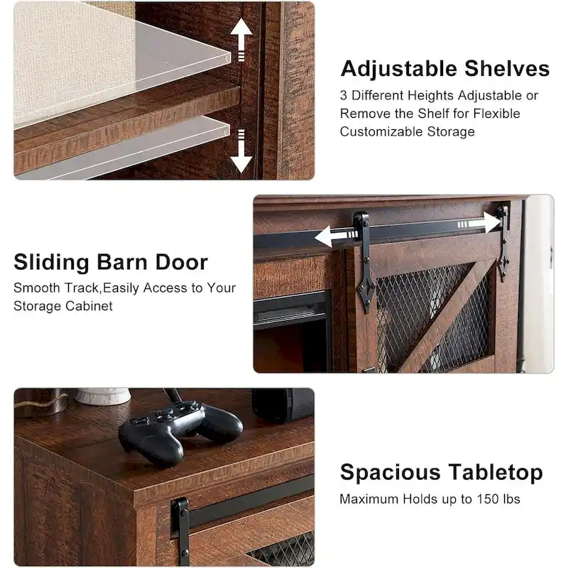 White Farmhouse TV Stand with Electric Fireplace