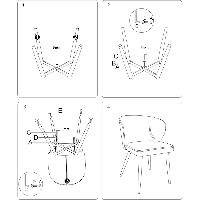 Upholstered Kitchen Chairs with Faux Leather Cushion Seat and Metal Legs, Mid Century, Black,Set of 2