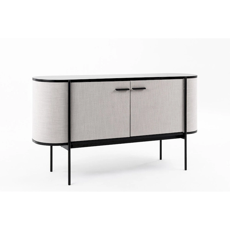 Modrest Hobart Modern Beige Fabric & Black Metal Buffet