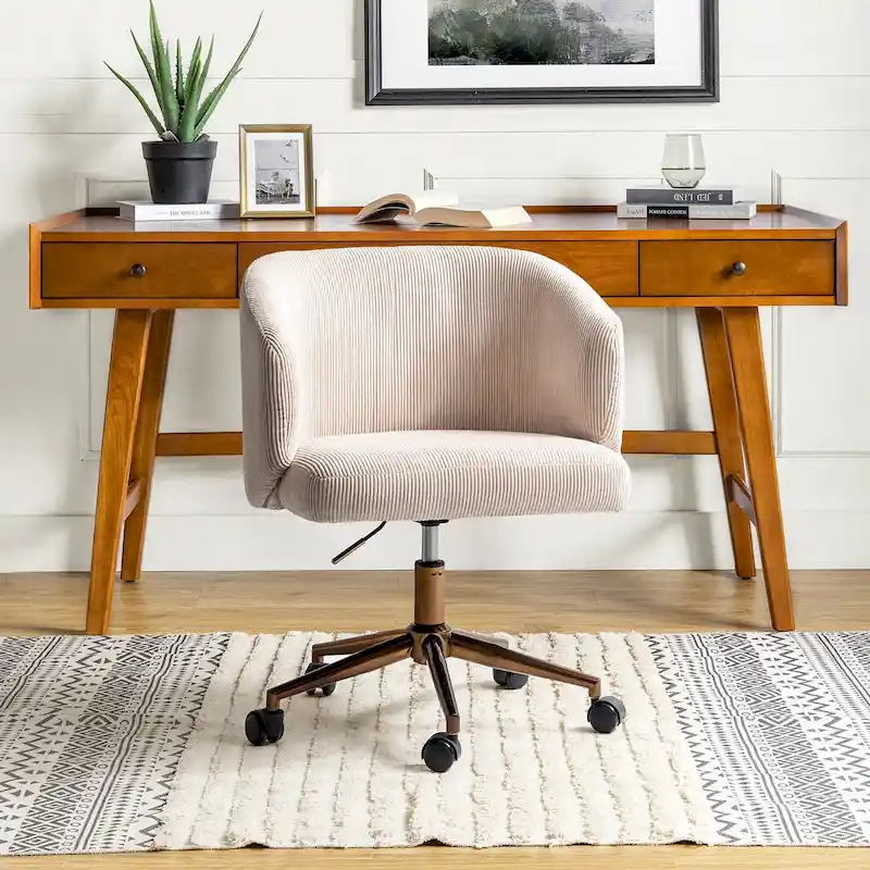 Modern corduroy ergonomic bucket swivel office chair, height adjustable.
