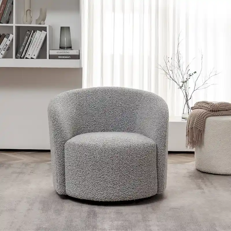 34 W Upholstered Boucle Swivel Barrel Accent Chair