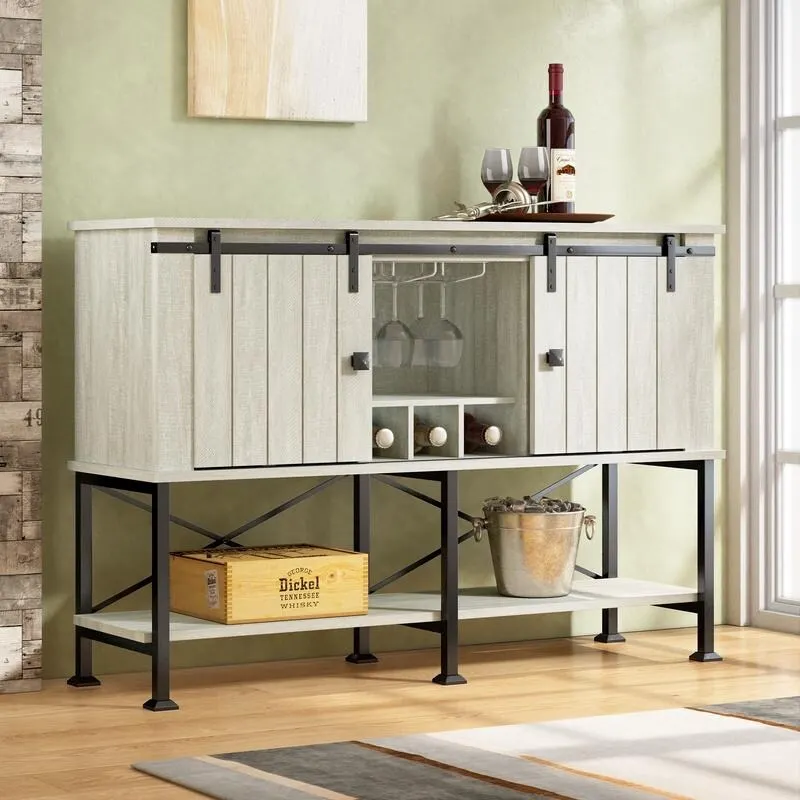 52 inch Wine Cabinet with Barn Door & Adjustable Shelves - 52 W x 38 D x 15.5 H