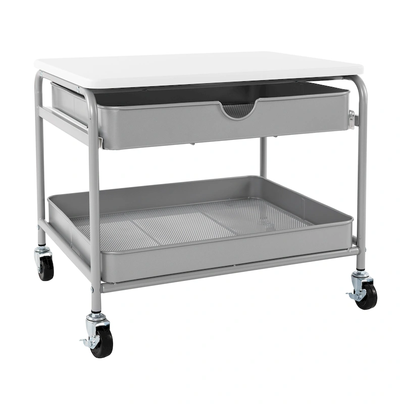 Seville Classics Under the Desk Storage/Printer Cart, Silver/White