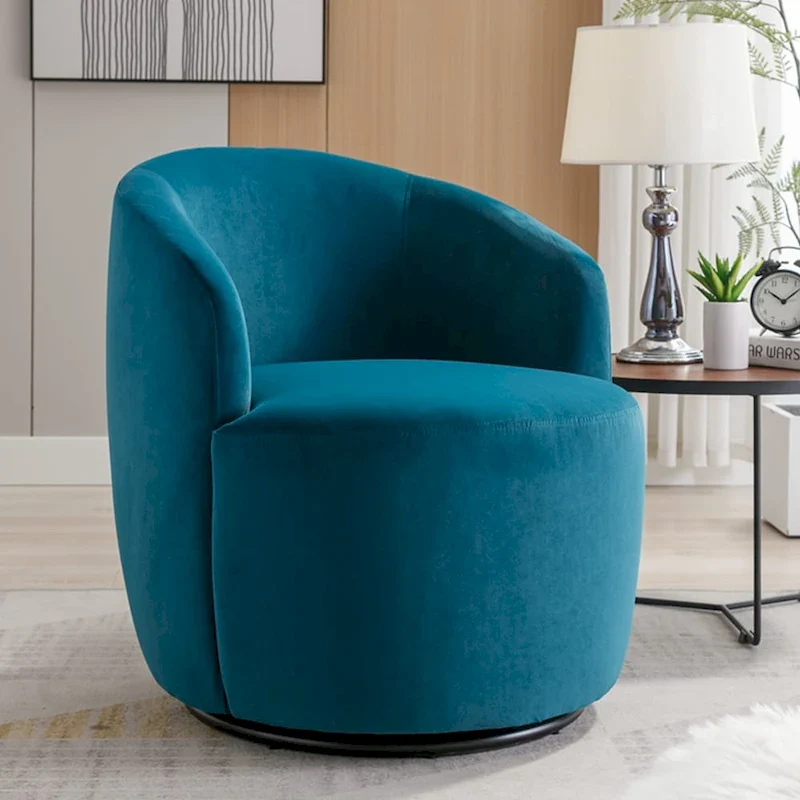 Velvet Swivel Accent Armchair Barrel Chair With Powder Coating Ring