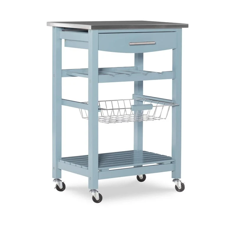 Kitchen Cart with Drawer & Wine Rack – Blue / Grey / Red / White, 1-Person
