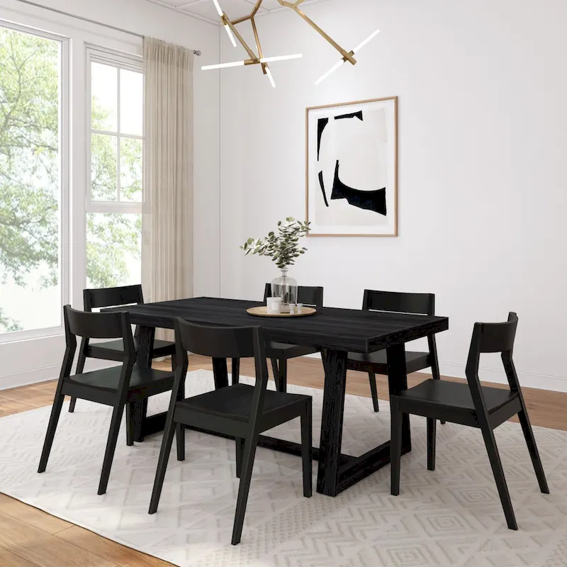 Dining Table Set 72 Solid Pine Wood 6 Chairs Farmhouse Wirebrush Finish Non-Toxic 7-Piece