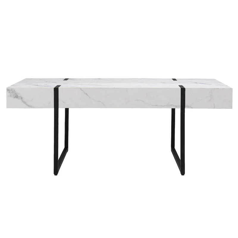 White Faux Marble Top Rectangular Coffee Table with Metal Frame – Modern Style