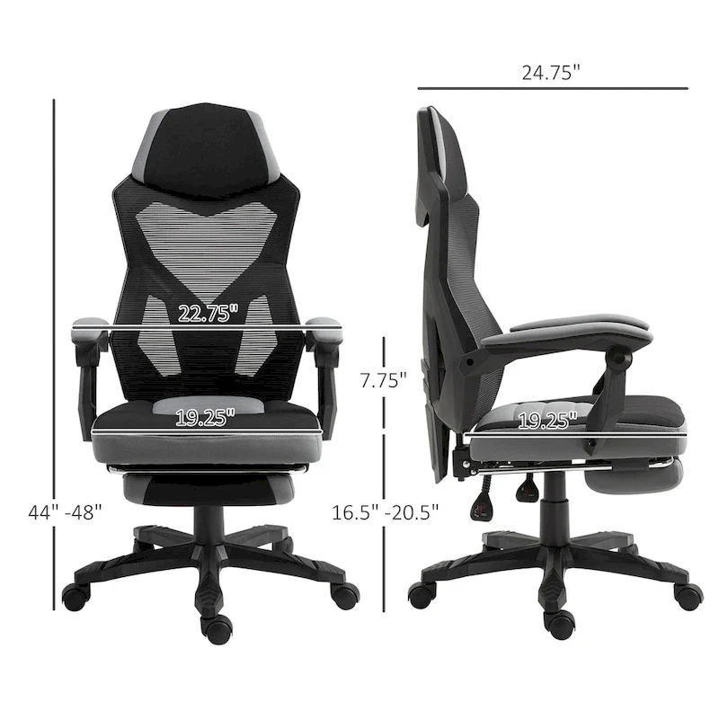 Home Office Chair Adjustable Height Recliner with Retractable Footrest, Mesh Back