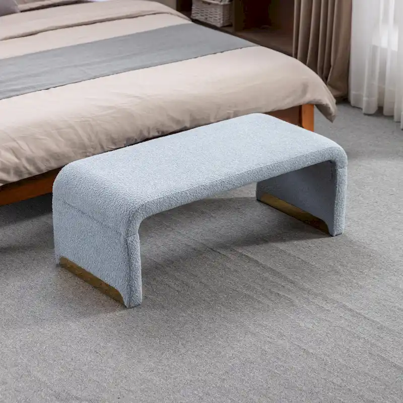 Modern New Boucle Fabric Loveseat Ottoman Footstool Bedroom Bench Shoe Bench With Gold Metal Legs