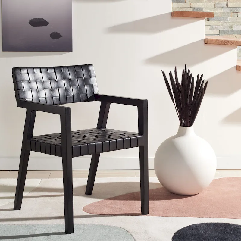 SAFAVIEH Gerda Woven Leather Dining Room Chair - 22.1  W x 20.9  L x 31.9  H - 22Wx21Dx32H