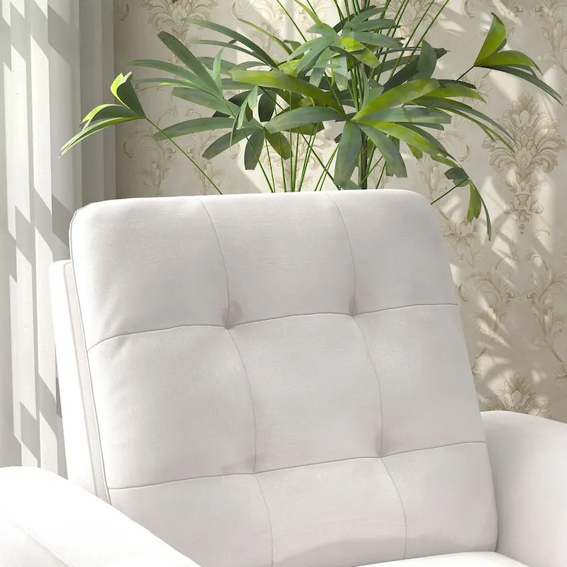 Button Tufted Fabric Accent Chair Armchair with Solid Sagwan Wooden Frame