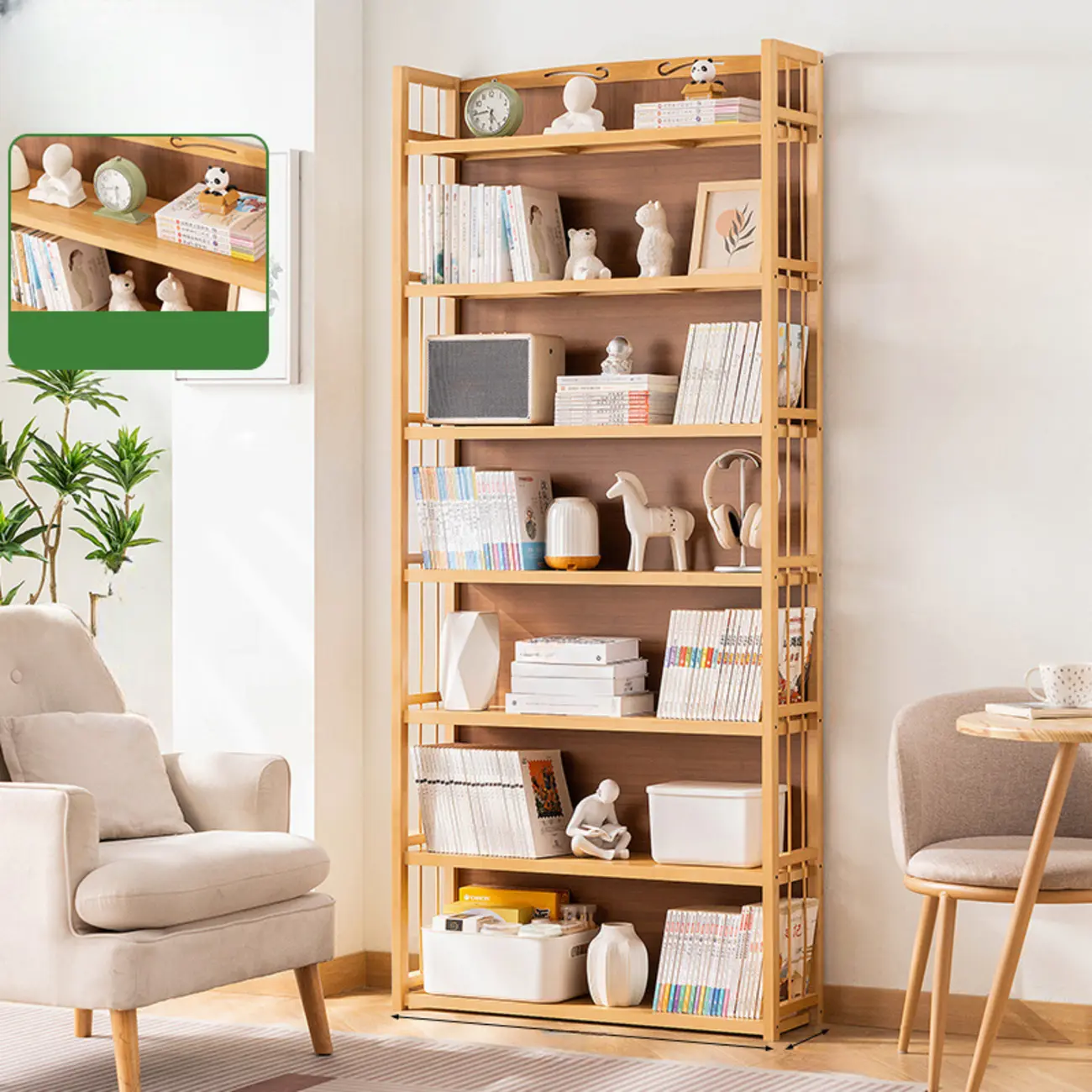 Premium Bamboo Modern Black 5-Shelf Open Bookshelf