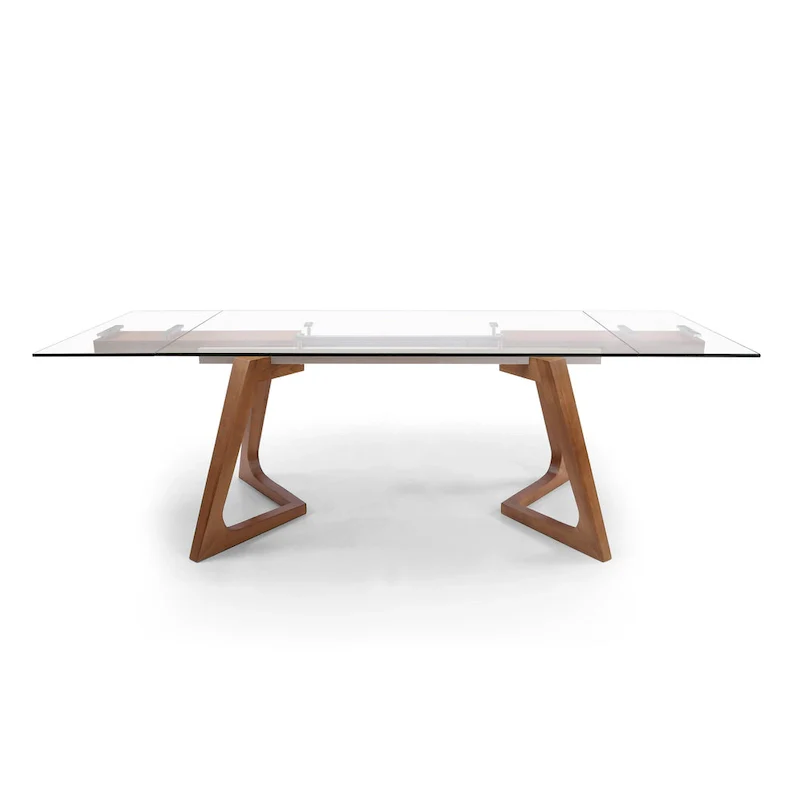 Davee Furniture transparent Glass Top with Wood Leg Extendable Dining Table - 63/94.5*35.43*29.53 inches