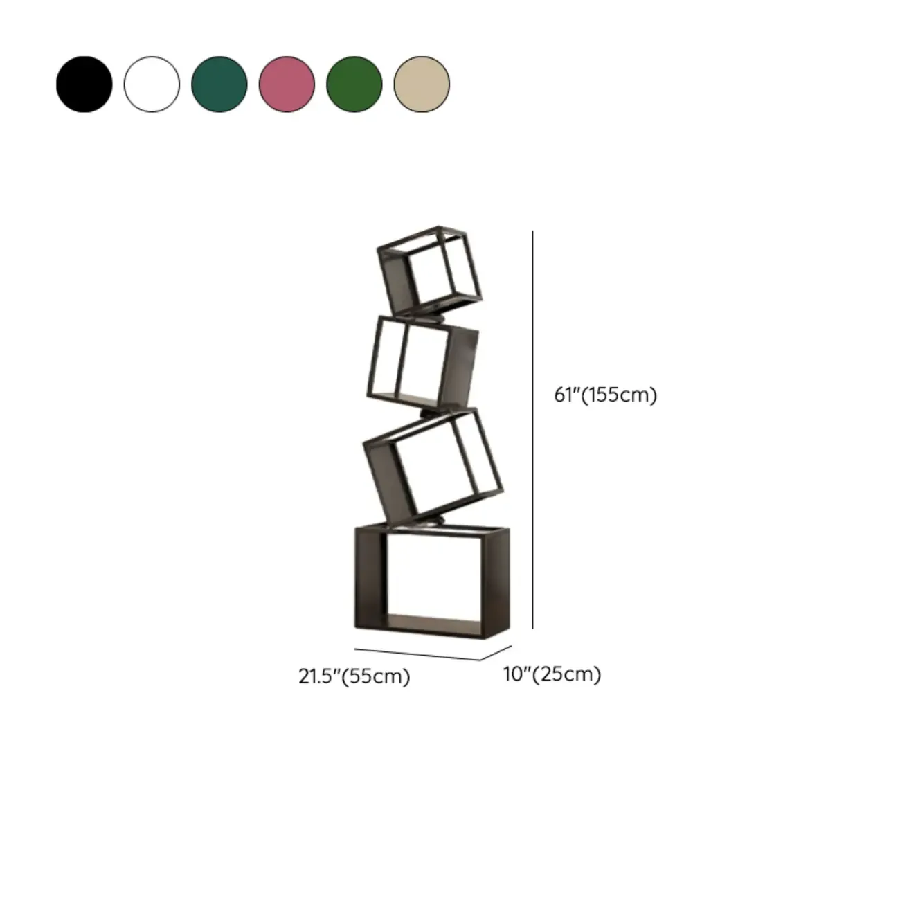 73H Black Metal Geometric Open Cube Bookcase