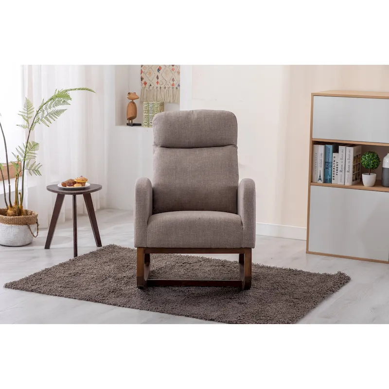 Modern 27 Upholstered Rocking Chair with Wood Legs and Side Pocket