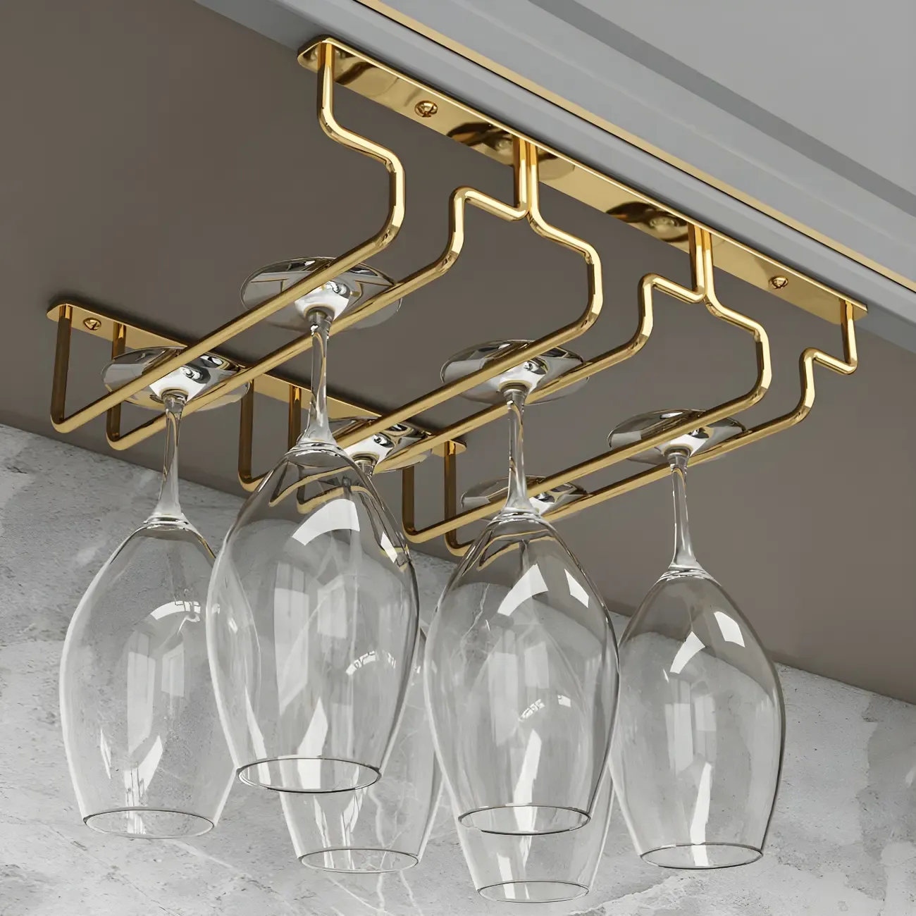 Gold Rectangular Hanging Metal Wine Glass Rack