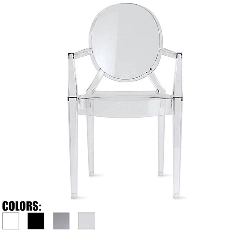 Crystal Transparent Stackable Plastic Armchair With Back Arms Accent Dining Designer Modern Work Task Desk