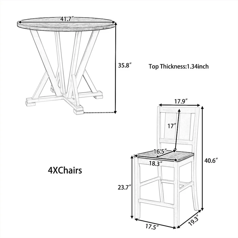 Rustic Farmhouse 5-Piece Counter Height Dining Table Set