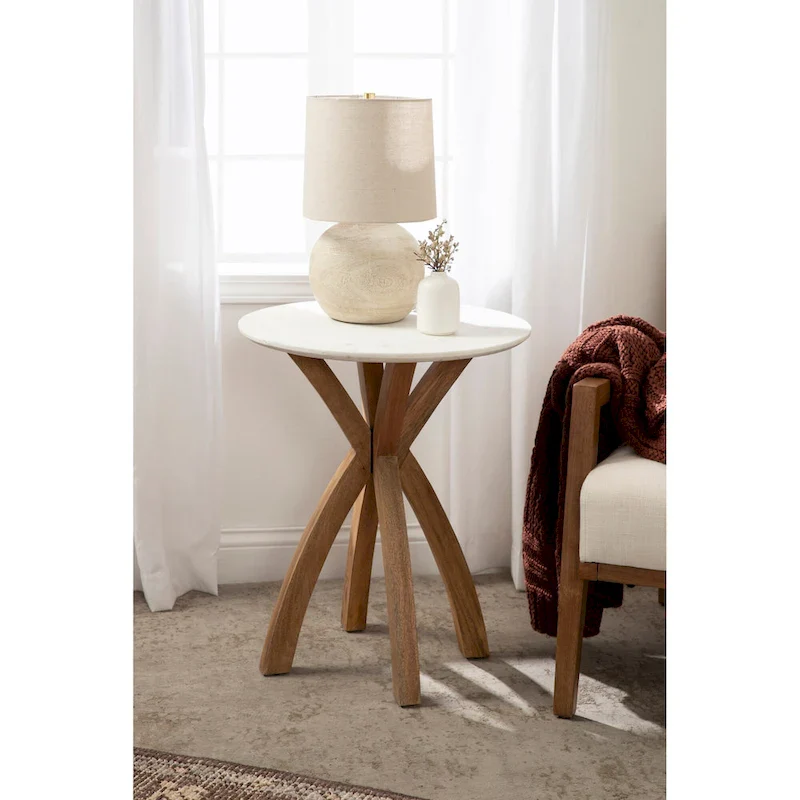 Natural Wood Round Side Table - Midcentury Modern Style