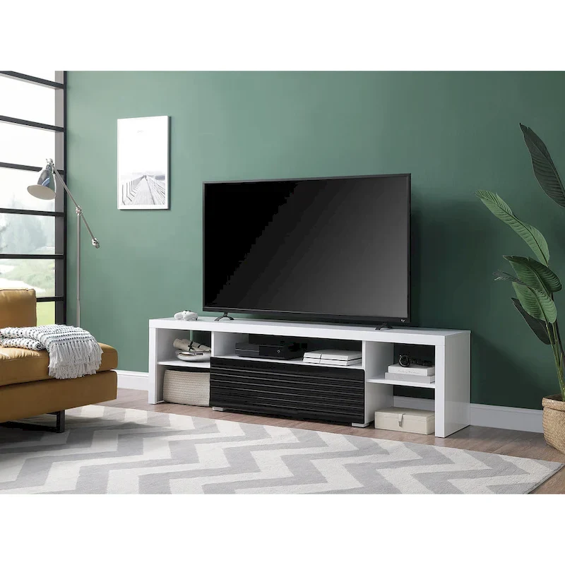 White & Black High Gloss, Contemporary TV Stand, Fits up to 80