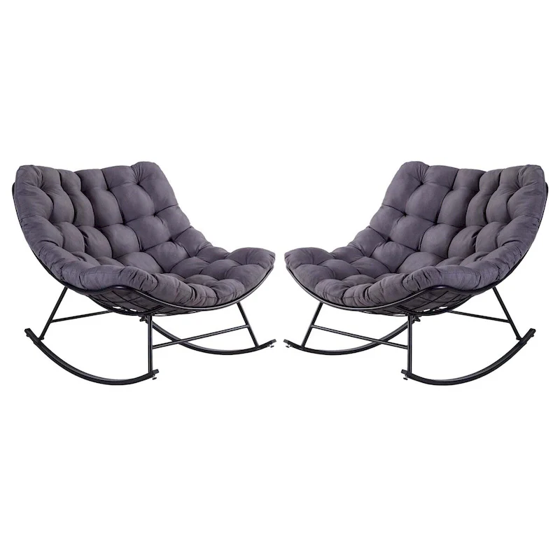 Outdoor Rocker Recliner Egg Reading Chair with Large Cushions (Set of 2)