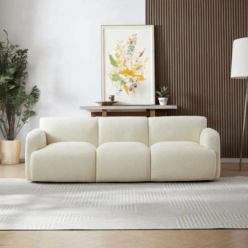 Sunny Luxury Mid Century Modern Tufted Cream Boucle Couch