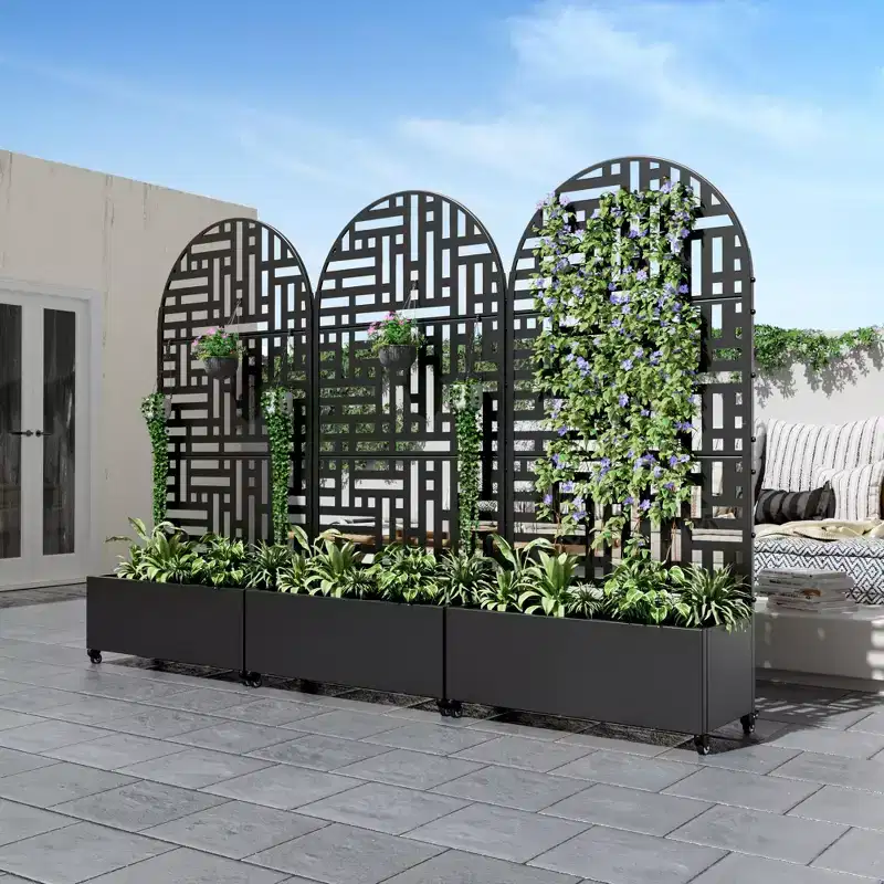 PexFix 72 in. H x 35 in. W Black Metal Arch Wall Planter Box with Trellis for Climbing Plants