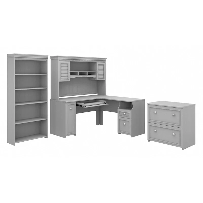Fairview 60W Desk with Hutch, Cabinet and Bookcase by