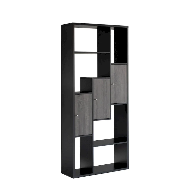 Black & Gray Modern Display Cabinet – 7 Shelves, 3 Doors