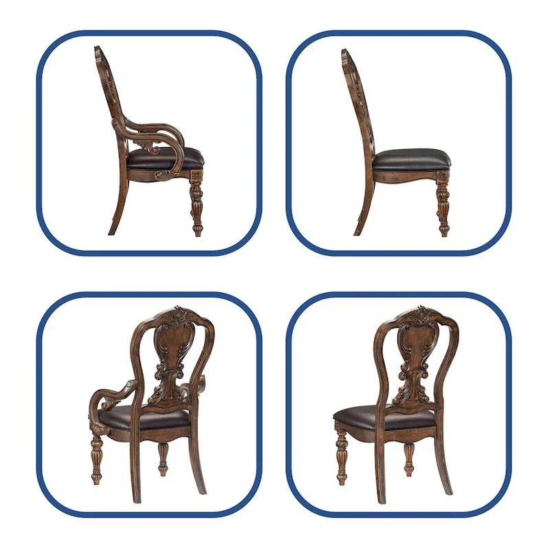 9 PCS Dining Table w Extension Leaf 2x Armchairs and 6x Side Chairs