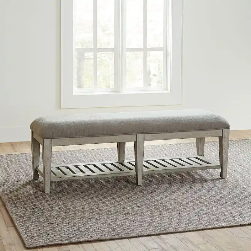 Antique White Tobacco Upholstered Bed Bench