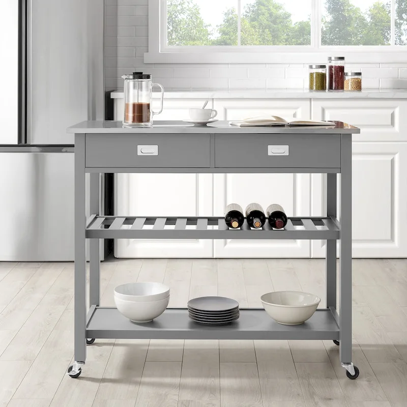 Chloe Stainless Steel Top Kitchen Island/Cart - 37H x 42W x 20D