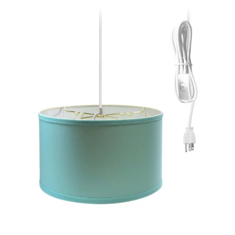 1 Light Swag Plug-In Pendant 16 w Island Paradise Linen Drum Shade, 17