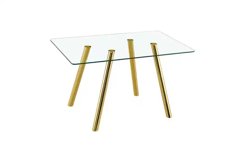 TUYOHW Tempered Glass Dining Table with Metal Legs,51 Rectangle Kitchen Table with Rounded Corners,Minimalist Table for Living,Dining Room