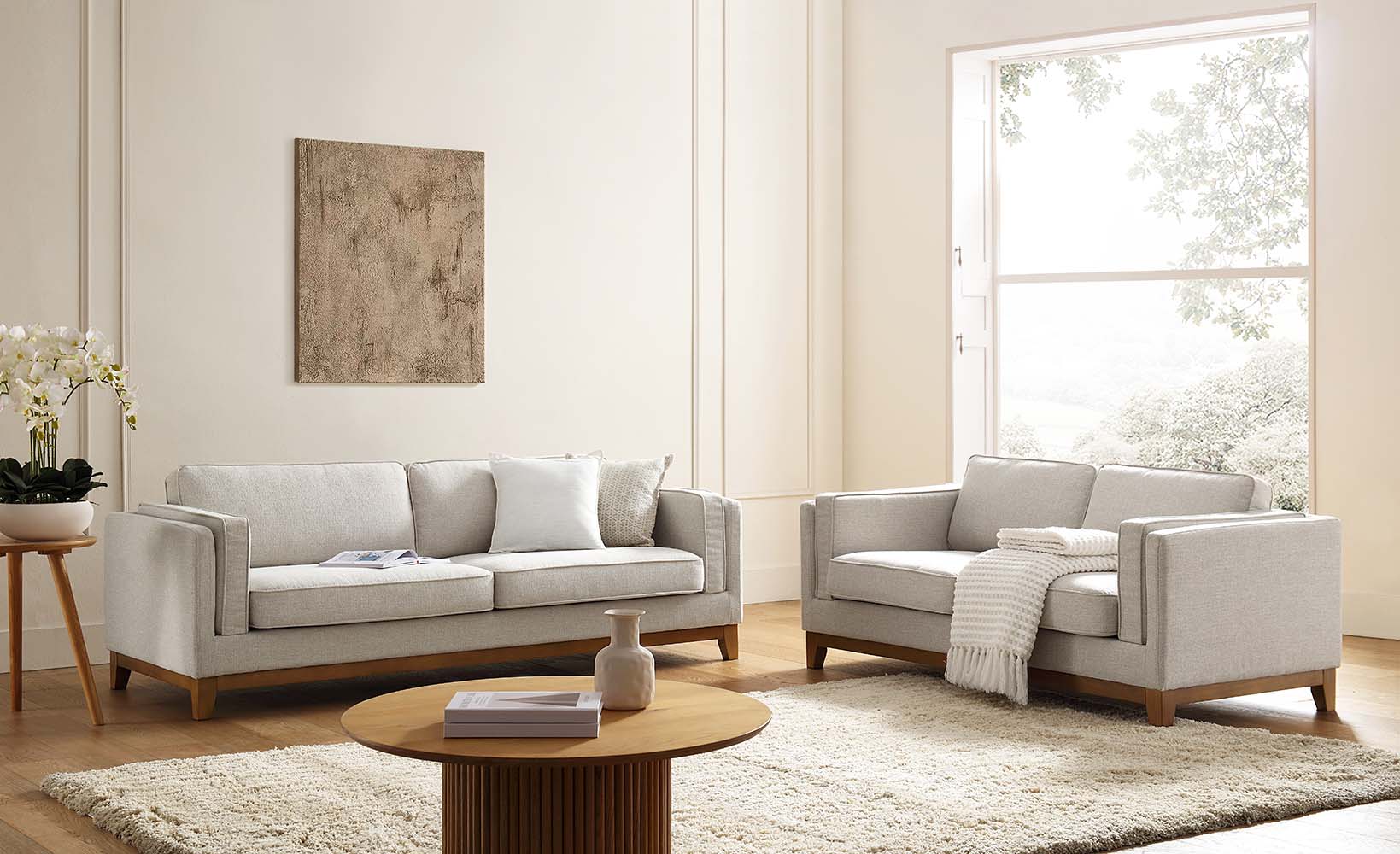 Oatmeal Fabric Sofa, 3-Seater