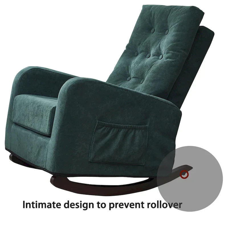 Modern 28.74 High Back Upholstered Buttons Tufted Rocking Chair with Solid Wood Legs and Side Pocket