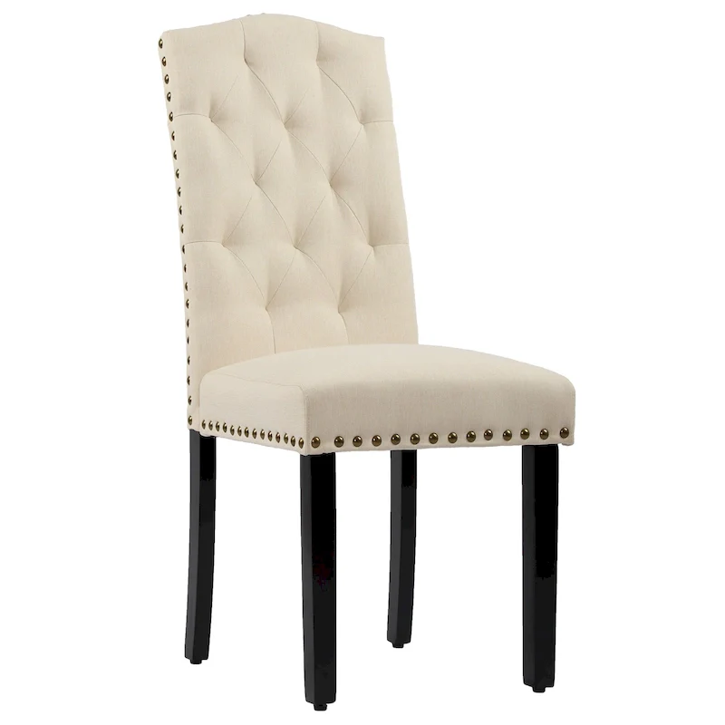 Solid Wood Tufted Dining Chairs, Kitchen Dining Room Chairs with Bronze Nailhead Trim Set of 2