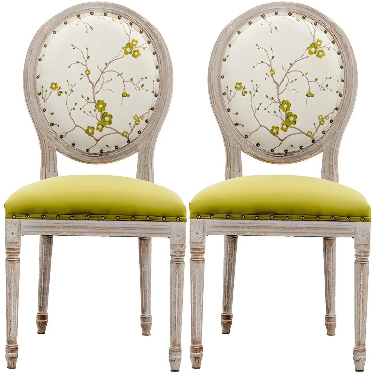 Upholstered King Louis Back Light Wood Dining Chair