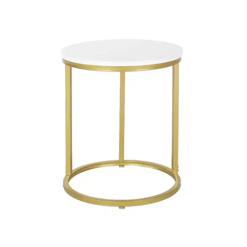 Ingersol Modern Glam C Shaped End Table White/Gold - Christopher Knight Home: Iron Frame, Wood Composite Top, Circular Sofa Side Table