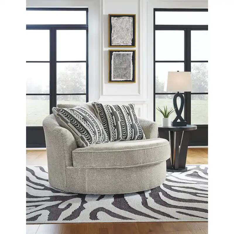 Signature Design by Ashley Calnita Brown/Gray Oversized Swivel Accent Chair - 56W x 55D x 36H