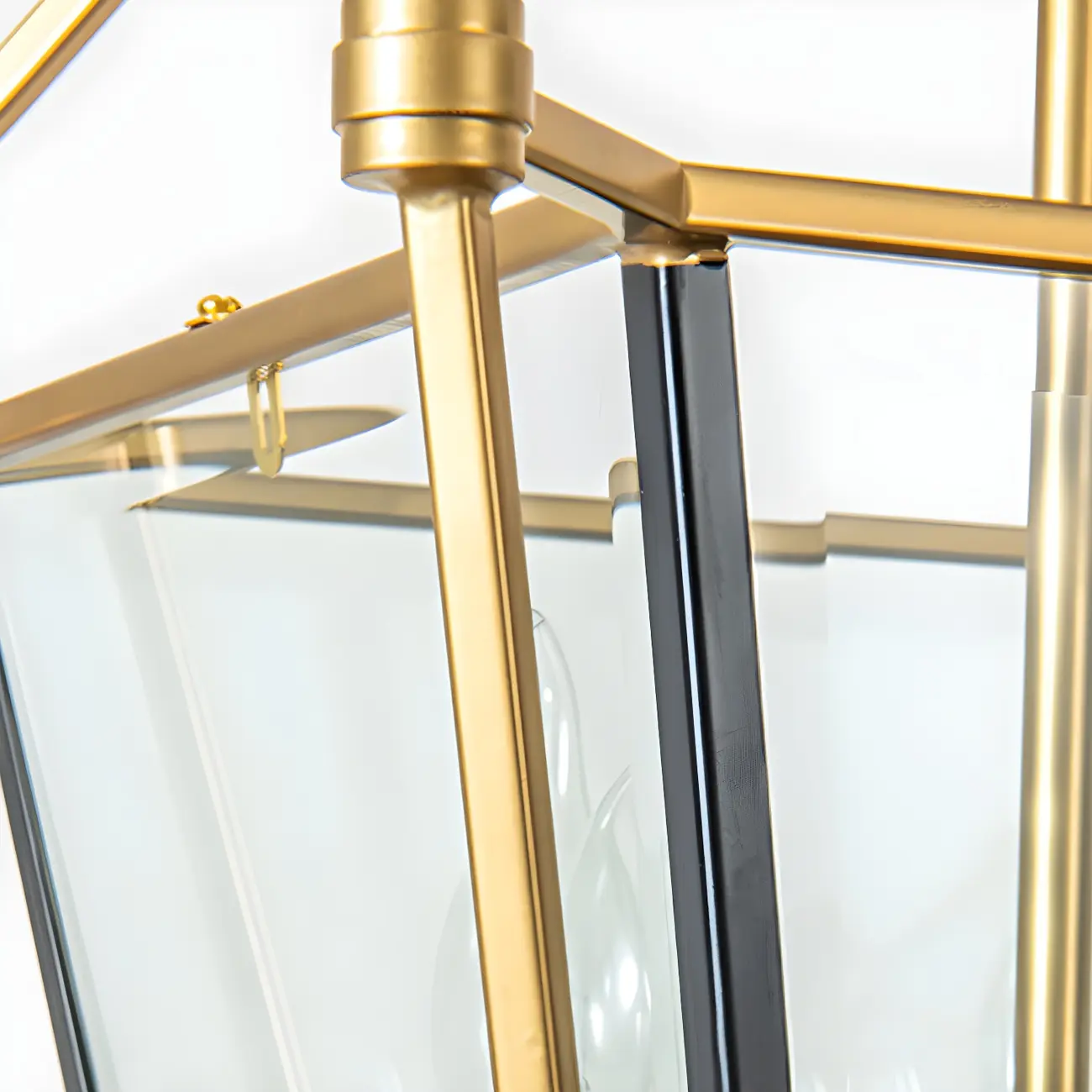 Adjustable Kitchen Gold Square Glass Caged Candle Chandelier