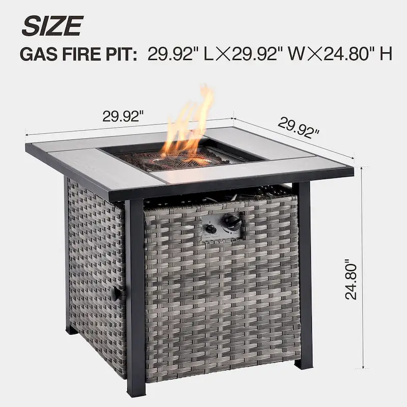 OVIOS Grey Wicker 6-piece Patio Furniture Set With 30  Fire Pit