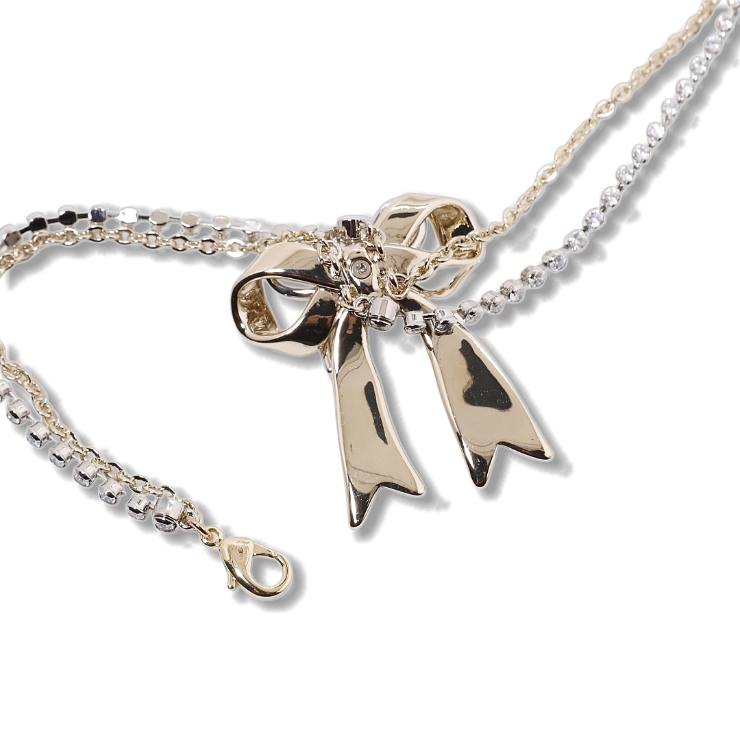 CCN490 Chanel bow double chain choker necklace - ccjewelryacc