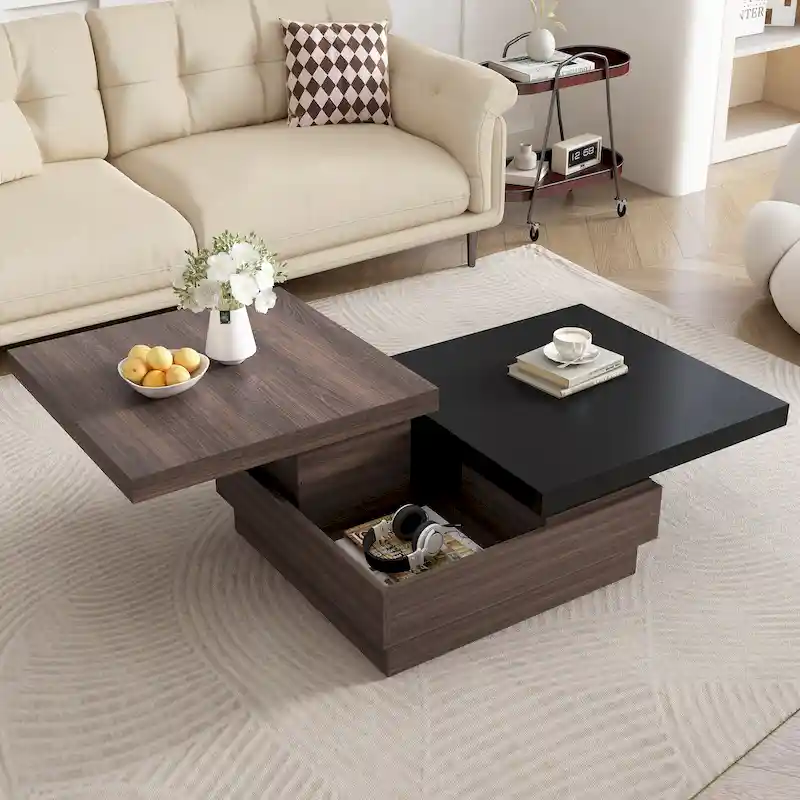 Square Coffee Table with Swivel Top and Hidden Storage