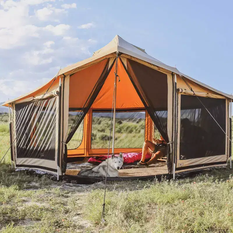WHITE DUCK 18 ft Altimus Canvas Bell Tent Collection with Stove Jack, Mesh Windows & AC Duct  4-Season Weatherproof Glamping Tent